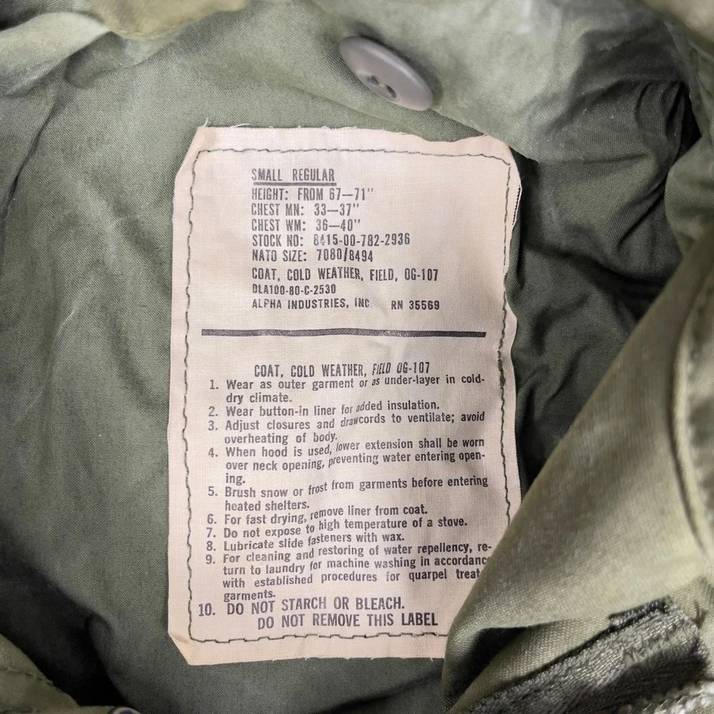 VTG Alpha Industries M-65 Jacket‎ Mens Small Green OG-107 Military Air Command